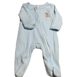 Light Blue waffle knit features small embroidered dog zipper closure size NB